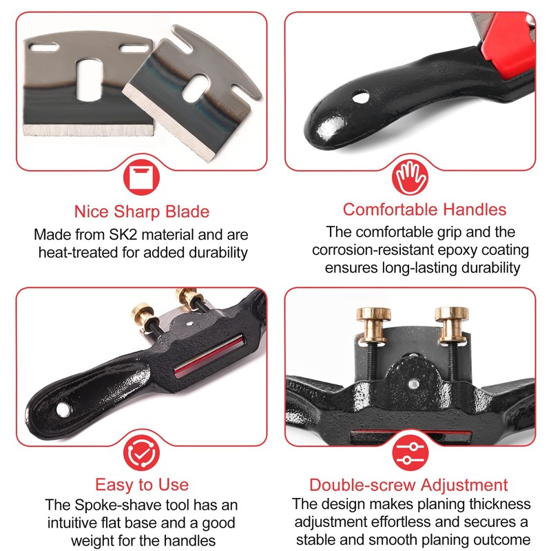 KLMNDUO Adjustable Spokeshave Set 2pcs SpokeShave 4pcs Metal Blade and