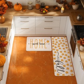 Fall Kitchen Mats Set of 2, Non-Slip Sweet Home Hello Fall Kitchen Rugs for Floor Seasonal Autumn Home Decor Low-Profile - 17x29 and 17x47 Inch