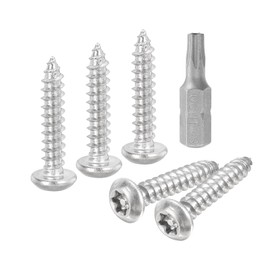 sourcing map M4 x 20mm Button Head Torx Security Sheet Metal Screws, 10pcs 304 Stainless Steel Tamper Resistant Self Tapping Screws, Anti-Theft Wood Screws with T20 Bit (Silver)