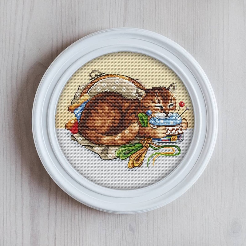 Cat Cross Stitch Kit "The Stitchers's Assistant" with Threads, Fabric,