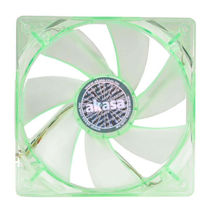 Akasa 120mm Quiet Bright Green Fan | Green LED Case