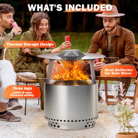Wanchao Heat Deflector for Solo Stove Ranger 15", for Ranger Fire Pit Captures Warmth-Magnifies The Heat Radius, for Solo Stove Accessories, 304 Stainless Steel with Carrying Handle&3 Legs Accessory