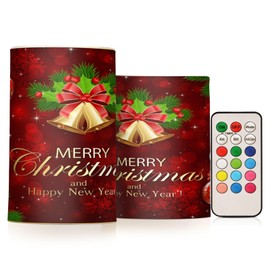 Kcldeci Flameless Candles Xmas Snowflakes Christmas Balls Battery Operated Candle LED Flameless Candles Remote Control Candles Outdoor LED Flameless Pillar Candles Set of 2