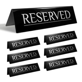 ADAPTIC GROUP® 6 Reserved Table Signs - Stainless Steel | Reserved signs for tables | Reserved Seating Signs for Weddings, Restaurants, Events and Birthdays | Table tent (Black/Silver Letters)