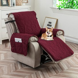 100% Waterproof Recliner Chair Cover, Recliner Chair Covers for Reclining Chair, Non-Slip Fabric Recliner Couch Cover for Living Room, for Pets Kids Protector, Washable (Wine Red, 28"Recliner Chair)
