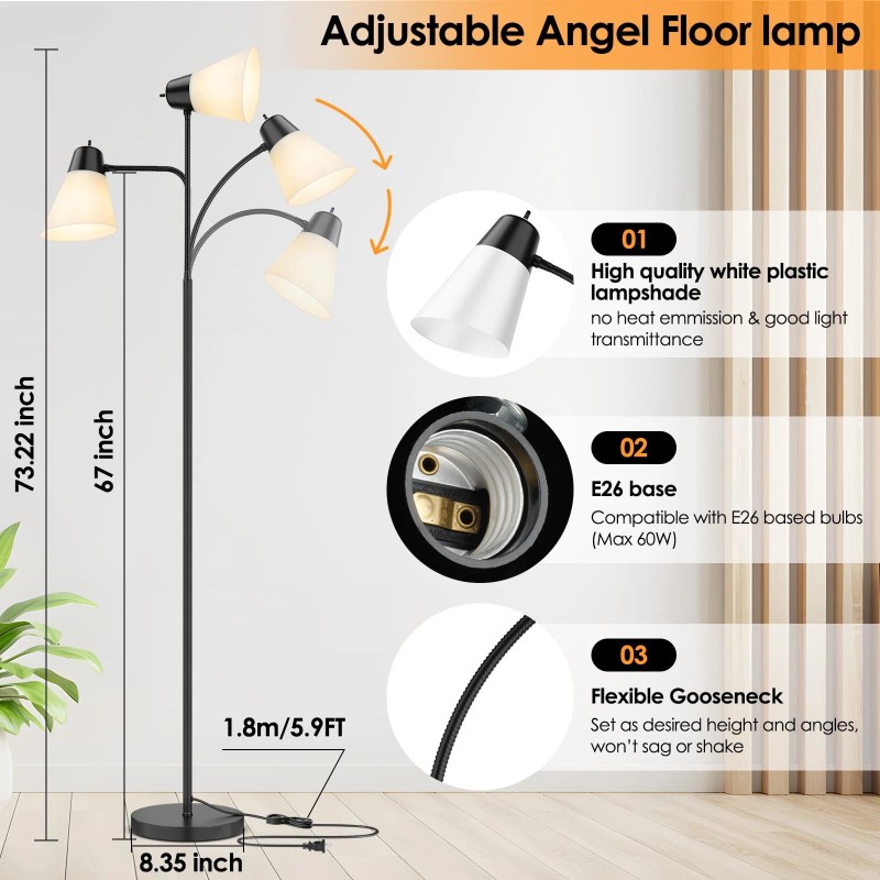 Coucrek Floor Lamp for Living Room, Adjustable Gooseneck Standing with