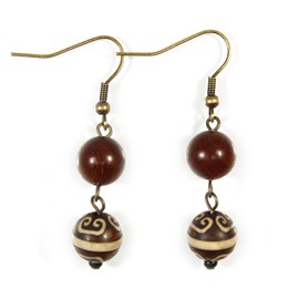 'Tibetan Journey', Rosewood and Tibetan Agate (dyed) Dzi Bead Earrings