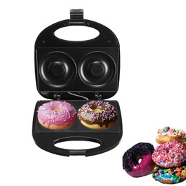 Lifeeverkeep Mini Donut Maker Machine for Kid-Electric Non-Stick Surface Makes 2 Mini Doughnuts-Friendly Breakfast, Snacks, Desserts-Black