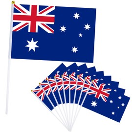 10pcs Small Australia Flags on Sticks for Oly 2024 Decorations,Australias Hand Held Mini Stick Flag Hand Wave Flags for Oly 2024,Sports Events Euros Football Australia Party Decorations