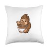 Kawaii Bigfoot Eating Ramen Noodles Sasquatch Throw Pillow