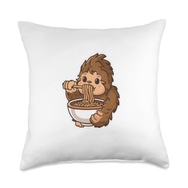 Kawaii Bigfoot Eating Ramen Noodles Sasquatch Throw Pillow