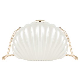 MEGAUK Women's Clutch Glitter Shell Evening Bag Shiny Handbag Rhinestone Bag with Chain for Wedding Party, 07048 White