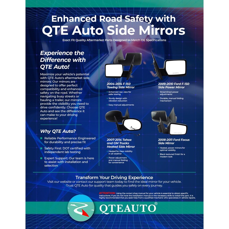 PM Auto Right Passenger Side Mirror, Power Non-Heated Paintable Manual