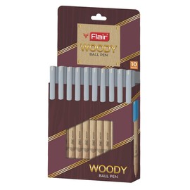 FLAIR Woody Ball Pen Wallet Pack | 0.7 mm Tip Size | Attractive Woody Design | Smooth Ink Flow System With Low-Viscosity Ink | Smudge Free Writing | Black Ink, Pack of 20 Ball Pens