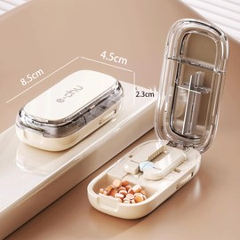 Pill Cutter, Pill Cutter, 4 Section, Pill Cutter for Small and Micro Pills, 2025 New Portable Daily Pill Box with Centering Device, Adjustable Small and Micro Pill Cutter, Precise Pill Alignment