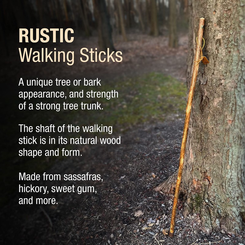 Brazos Rustic Wood Walking Stick, Hardwood, Traditional Style Handle, for
