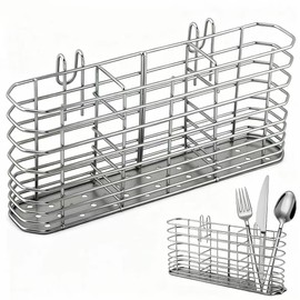 Ranjaner 304 Stainless Steel Utensil Holder, Dish Drying Rack with Hooks, Utensil Holder for Sink, Knife and Fork Drainer Basket, Kitchen Drainage Basket Accessories(Sliver,Size:7.9inch)