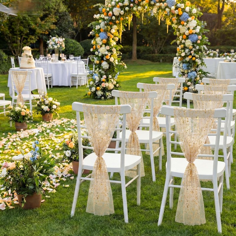 Jecery 16 Pcs Gold Chair Sashes, 6 x 108 in