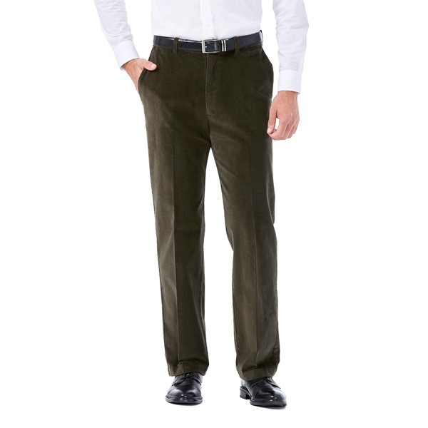 Haggar mens Stretch Corduroy Expandable Waist Classic Fit Flat Front