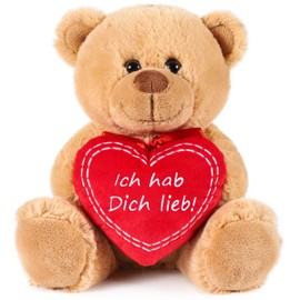 BRUBAKER Teddy Plush Bear with Heart Red - Ich hab Dich lieb - 25 cm - Teddy Bear Plush Teddy Cuddly Toy - Stuffed Toy Brown Light Brown