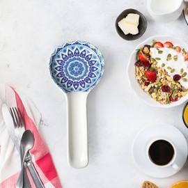 Bohemian Spoon Rest for Kitchen, Colorful Ceramic Spoon Holder for Stove Top, Cooking Spoon Holder Heat Resistant Utensil Rest for Countertop, Housewarming Gifts Modern Kitchen Decor (Blue)