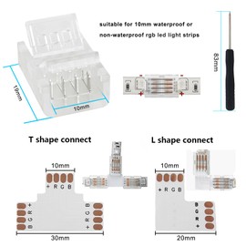 VIPMOON 12 Pcs 4 Pin LED Strip Light Connectors 10mm and 4pin L Shape Connector T Shape Connector RGB Corner Connector Right Angle for Waterproof or Non-Waterproof 5050 led Light Strip Solderless