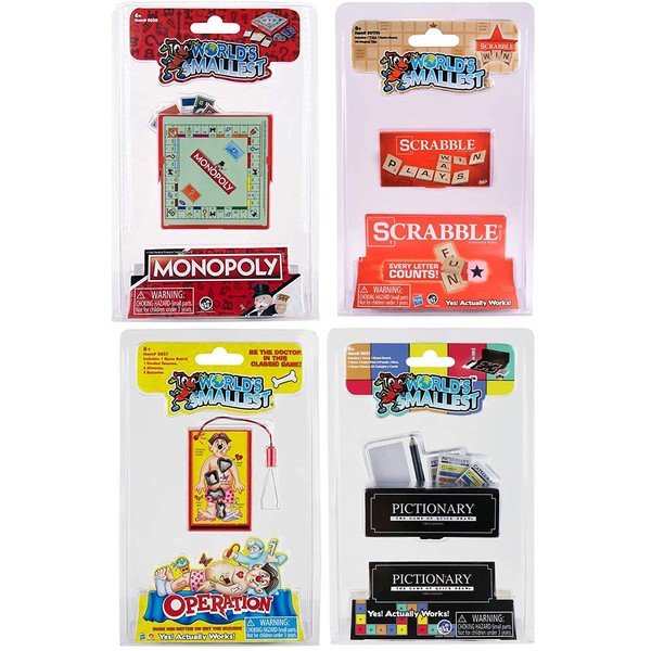 Worlds Smallest Board Games Bundle Set of 4 Monopoly - Scrabble - Operation - Pictionary