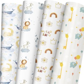 SaringSwoon SaringSwoon Baby Shower Wrapping Paper - Gift Wrap With Funny Animals, Hello Baby, Rainbow and Galaxy Design for Birthday, Holiday, Party - 2029 Inches, 8 Folded Sheets