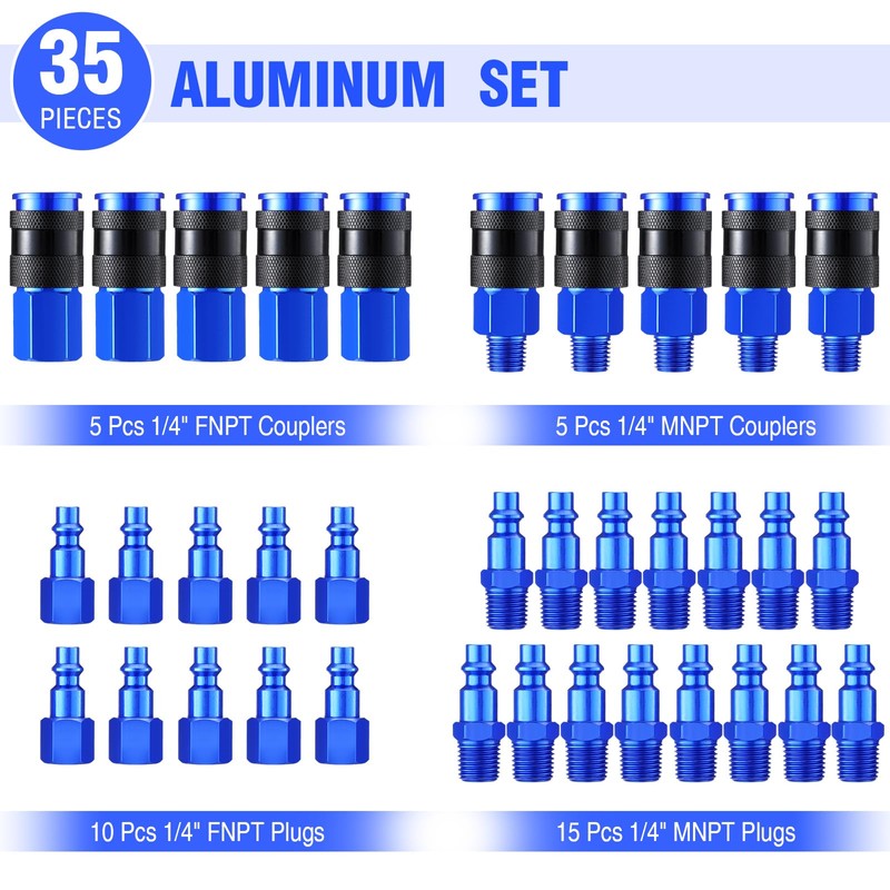 Datanly 35 Pieces Air Hose Fittings 1/4" NPT Aluminum Coupler