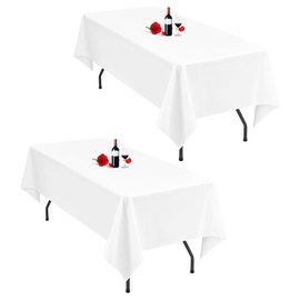 Lumaycens 2 Pack White Tablecloth 60X102Inch Table Cloths Rectangle White Polyester Farbic Tablecloths For 6 Foot Table Washable White Table Cloth Rectangular for Wedding Party Banquet
