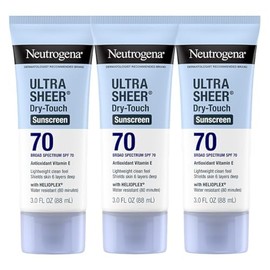 Neutrogena Protector solar ultra transparente de tacto seco para cara y cuerpo, protección SPF 70 de amplio espectro UVA/UVB, ligero, resistente al ag