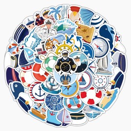 Nautical Stickers Pack of 100 Vinyl Cartoon Funny Captain Stickers for Laptop Water Bottles Skateboard Bicycle Computer Luggage Car Trendy Waterproof Sailboat Stickers for Teenagers Children
