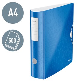 Leitz 180° Active WOW Quality Folder, A4, Wide, Rounded Spine, 8.2 cm Wide, Rubber Band Fastener, Lightweight Polyfoam, Plastic Folder, WOW Series, Blue, 11060036