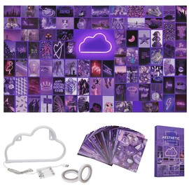 AESTHETIC AURORA 85 PCS 4x6in Photo Wall Collage Kit, Posters & Cloud LED Lights For Bedroom, Picture For Wall Aesthetic Indie Room Decor & Neon signs, Double Sided Tape Included