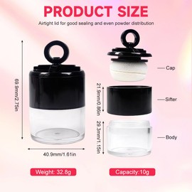 2Pcs 10 Gram Plastic Powder Case Face Powder Jar Container with Sifter Black Lid and Powder Puff for Blusher Makeup Loose Powder
