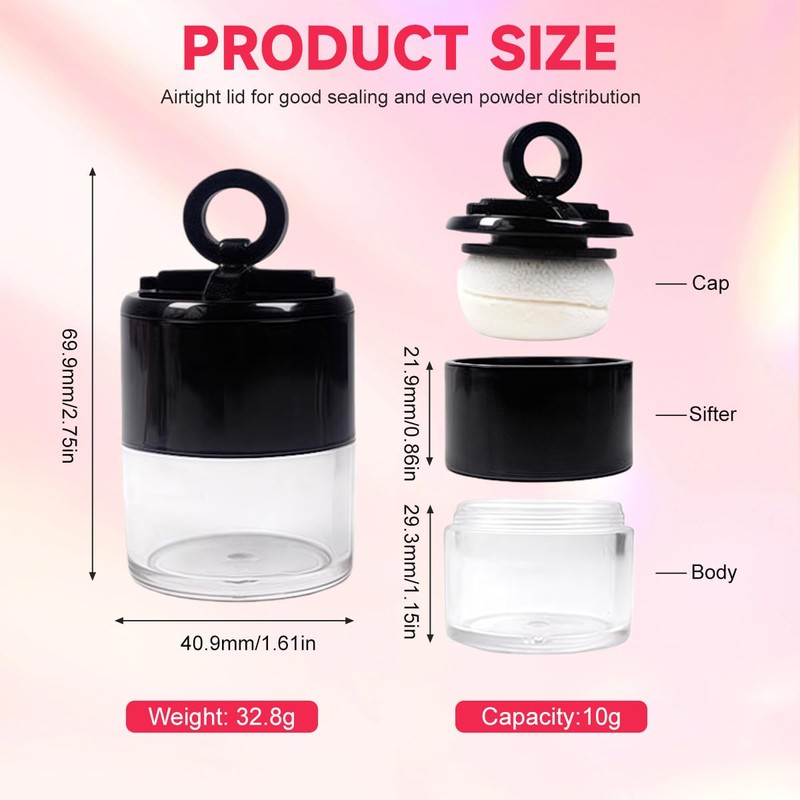 2Pcs 10 Gram Plastic Powder Case Face Powder Jar Container