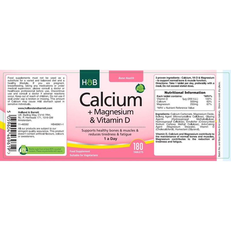 Holland & Barrett Calcium + Magnesium & Vitamin D 180