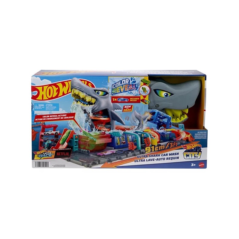 Hot Wheels City Ultra Shark Car Wash Playset with Color