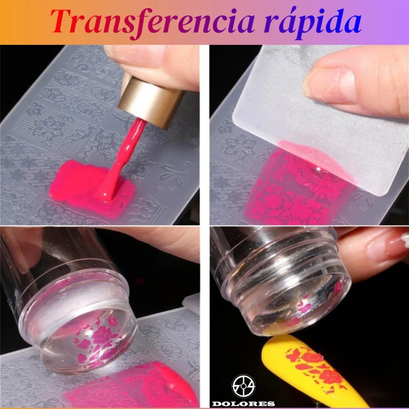 Estampas Sello Uñas: 9 Plantillas+sello+raspador+bolsa Láser