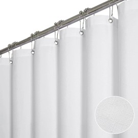 BTTN Stall Fabric Shower Curtain - 60 x 84 Inch Long Linen Textured Heavy Duty Shower Curtain Set with 10 Plastic Hooks, Narrow Decorative Neutral Waterproof Cloth Shower Curtains for Bathroom - White