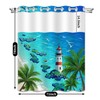 Mowxune No Hook Beach Shower Curtain with Snap in Liner