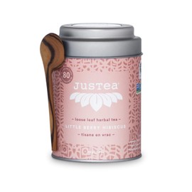 JusTea LITTLE BERRY HIBISCUS | Loose Leaf Herbal Tea with Hand Carved Tea Spoon | 40+ Cups (3.2oz) | Caffeine Free | Award-Winning | Fair Trade | Non-GMO