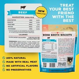 Brutus Bone Broth Biscuits (Beef) - Healthy Treats - Natural Dog Biscuits with Bone Broth and Real Beef for Healthy Joints - 18 Grams of Protein - 8 OZ (Pack of 6)