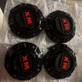 XTREME MUDDER BLACK AND RED LOGO WHEEL CENTER CAPS  #1216 #C-969-1  0144 (4CAPS)