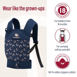 manduca Doll Carrier - Suitable for Toddlers from 18 Months - Organic Cotton Doll Carrier for Baby Dolls & Cuddly Toys - Blue