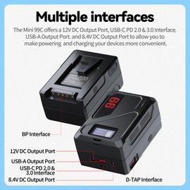 Came TV V Mount Battery, Mini 99C 99Wh V Lock Battery Support 65W PD USB-C Fast Charging 1.5 Hours, with D-Tap 14.4V / USB-A Port/BP/8.4V DC//OLED Display, 6900mAh Mount Battery for Camera,Monitor