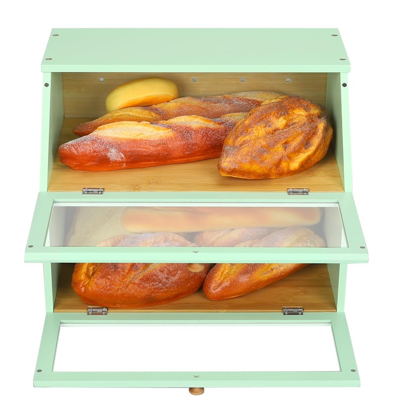 HOMEKOKO Double Layer Large Bread Box for Kitchen Counter, Wooden