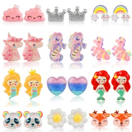 Kids Clip On Earrings for Girls Ages 4-12 Hypoallergenic, Sunxiner Little Girl Cute Small Clip-On Earrings Jewelry Gifts Set (12 Pairs)