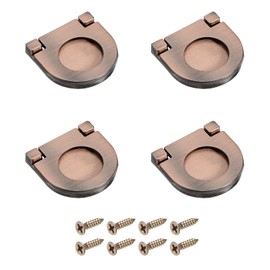 uxcell 4Pcs Flush Pull Handle, 1.38 Inch Hidden Recessed Furniture Grip Cabinets Door Pull Ring Handles with Screws for Drawers Cupboard Dresser, Copper