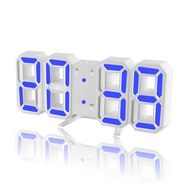 DSLIHA 3D Digital Alarm Clock for Bedrooms, LED Desk USB Electrify Digital Wall Alarm Clock for Office Home Living Room (Blue)